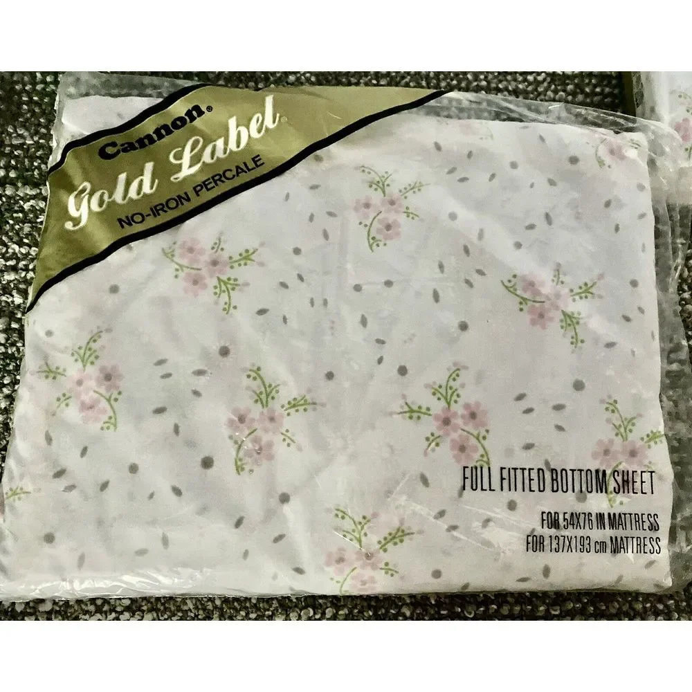 Cannon VTG Sheet Set Gold Label Non Iron Percale Full Size W Pillowcases Pink H1